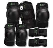 Aizsargu komplekts skrituļslidām un velosipēdam, 6 gab., L izmērs, melns - protective gear set, knee pads, elbow pads