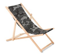 GreenBlue GB183 koka pludmales krēsls, pelēka kamuflāža - wooden deck chair, garden lounger, foldable beach chair