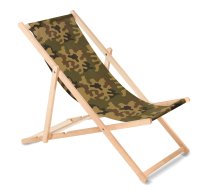 GreenBlue GB183 koka atpūtas krēsls, zaļa kamuflāža - wooden deck chair, garden lounger, folding beach chair