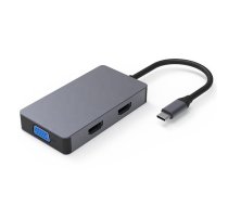 Extra Digital USB-C adapteris (5-in-1) 2x HDMI, VGA, USB-A, PD 60W, pelēks - VGA converter, 4K video hub