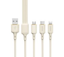 Dudao L7SE 3in1 USB-A uz 2x USB-C / Lightning kabelis 66W 1.2m, bēšs - 3in1 cable, 66W charging cable