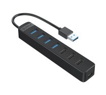 HUB 7 portu ieeja: USB-A 3.0 / izeja: 4x + 3x 2.0 - melns | 7-port input: output: black