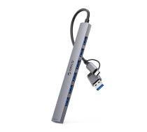 HUB 7 portu ieeja 2in1: USB-A/USB-C / izeja: 1x USB-A 3.0 + 6x 2.0 - pelēks | 7-port input output: gray