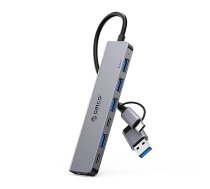HUB 7 portu ieeja 2in1: USB-A/USB-C / izeja: uSB-A 2.0 + 1x 3.0 2x USB-C kabelis 0,17 m - pelēks | 7-port input output: 4x cable 0.17M gray
