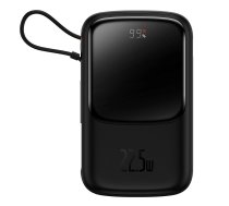 Baseus Qpow digitālais displeja powerbank ar ātro uzlādi 10000mAh 22.5W QC/PD/SCP/FCP iebūvētu USB-C kabeli, melns | Digital Display With Fast Charging Built-In Cable Black