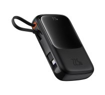 Baseus Qpow Pro+ 10000mAh 22.5W jaudas banka ar iebūvētu USB-C kabeli un displeju - melna | Powerbank With Built-In Cable And Display Black