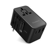 Choetech PD5021 45W ceļojumu adapteris ar iebūvētu USB-C kabeli, EU/US/AUS/UK kontakti - Melns | Travel Adapter With Built-In Cable Black