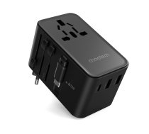 Choetech PD5022 70W ceļojumu adapteris ar iebūvētu USB-C kabeli, melns - travel adapter, universal plug adapter