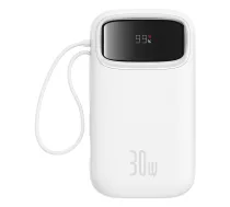 Baseus QPow 2 20000mAh 30W jaudas banka ar iebūvētiem USB-C vadiem - Balta | Power Bank With Built-In Cables White