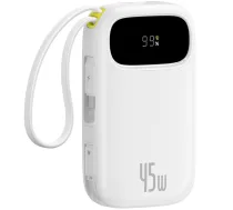 Baseus EnerFill FC31 20000mAh 45W jaudas banka ar digitālo displeju un 2 iebūvētiem kabeļiem (USB-C + Lightning) - Balta | Powerbank With Digital Display And Built-In Cables White
