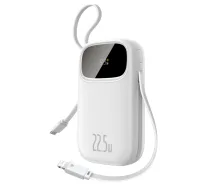 Baseus EnerFill FC31 20000mAh 22.5W ārējā baterija ar digitālo displeju un 2 iebūvētiem vadiem (USB-C + Lightning) - Balta | Powerbank With Digital Display And Built-In Cables White