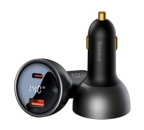 Baseus digitālais ātrais auto lādētājs ar displeju USB-A / USB-C PD3.1 140W melns + USB-C kabelis Baseus Superior Series 5A 240W 1m melns (CGZX070001) | Phone Car Charger