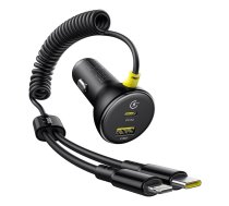Baseus Circular 60W USB-A + USB-C automašīnas lādētājs ar iebūvētu Lightning + USB-C kabeli 1.4m - Melns | Phone Car Charger