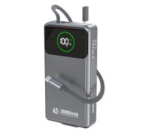 Dudao K31 Pro 45W 20000mAh ārējais akumulators ar ievelkamu USB-C kabeli pelēks - power bank with cable