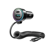 Joyroom JR-CL07 72W 3-in-1 auto lādētājs ar 1.6m USB-C kabeli, melns - car charger