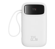 Baseus Qpow2 20000mAh 22,5W ārējais akumulators ar diviem iebūvētiem kabeļiem un digitālo displeju + Baseus Simple USB-C 3A kabelis 0,3 m (balts) - balts
