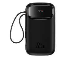 Baseus Qpow2 20000mAh 22.5W jaudīgais akumulators ar diviem kabeļiem un digitālo displeju + Baseus Simple USB-C 3A kabelis 0,3 m (melns) - melns