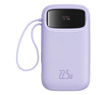 Baseus Qpow2 20000mAh 22,5W barošanas banka ar diviem kabeļiem un digitālo displeju + Baseus Simple USB-C 3A kabelis 0,3m (balts) – violets
