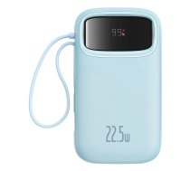 Baseus Qpow2 20000mAh 22.5W ārējā baterija ar dubulto kabeli un digitālo displeju + Baseus Simple USB-C 3A kabelis 0,3 m (balts) – zils