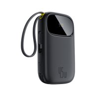 Baseus EnerFill FC31 10000mAh 45W ārējais akumulators ar USB-C un Lightning vadiem – melns