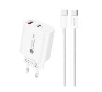 A6MaxL 20 W USB-A USB-C sienas lādētājs ar USB-C – USB-C 1 m kabeli – balts