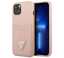 Apple iPhone 13 Mini 5,4" Guess Pink Hardcase Saffiano Triangle Logo Cardslot | Kvalitatīvs Telefona Maciņš Vāciņš Apvalks