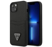 Apple iPhone 13 Mini 5,4" Guess Black Hardcase Saffiano Triangle Logo Cardslot | Kvalitatīvs Telefona Maciņš Vāciņš Apvalks