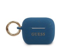 Guess AirPods Pro maciņš Silicone Glitter, zils - glitter headphone case, apple airpods accessories