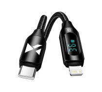 Wozinsky USB-C uz Lightning kabelis ar LED displeju 36W 2m, melns - Wozinsky cable, USB-C to Lightning