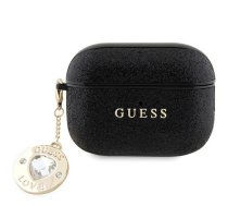 Guess AirPods Pro 2 maciņš Fixed Glitter Heart Diamond Charm, melns - designer airpods case, airpods pro 2 protection