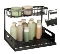 Divlīmeņu izvelkams virtuves organizators zem izlietnes, melns - kitchen organizer, under sink shelf, pull-out basket