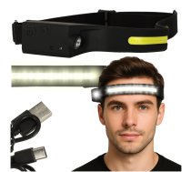 LED galvas lukturis ar akumulatoru, USB-C uzlāde, kustību sensors