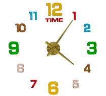 Pielīmējams sienas pulkstenis DIY 80-90 cm, krāsains ar zelta rādītājiem - wall clock, adhesive clock, DIY clock