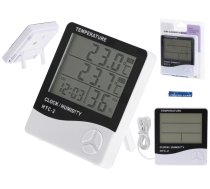Digitālais termometrs un higrometrs HTC-2 ar pulksteni un modinātāju, balts-melns - weather station