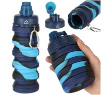 Saliekama silikona ūdens pudele 500 ml, zila - water bottle, collapsible bottle, silicone bottle