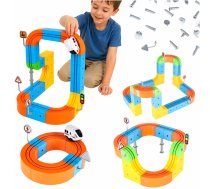 Magnētiskie konstruktori - sacīkšu trase un vilciens, 65 detaļas - magnetic building blocks, racing track, toy train