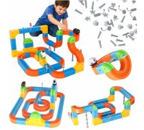 Magnētiskais konstruktors - sacīkšu trase un vilcieni, 140 detaļas - magnetic building blocks, racing track, trains