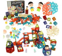 Magnētiskais konstruktors ar spīdošu bumbiņu trasi, 202 detaļas - magnetic building blocks, marble run, glowing toys