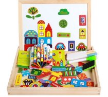 Divpusēja magnētiskā zīmēšanas koka tāfele bērniem - pilsēta | Magnetic Wooden Puzzle Board