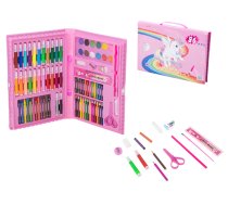 Mākslas Krāsošanas Zīmēšanas Komplekts Marķieri Krītiņi Krāsas Koferī 86 gab., Rozā | Drawing Coloring Art Set