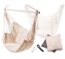 Dārza Mājas Piekaramais Brazīlijas Šūpuļtīkls Šūpuļkrēsls ar Spilveniem Bēšs | Brazilian Garden Home Hanging Swing Hammock Chair with Pillows Beige