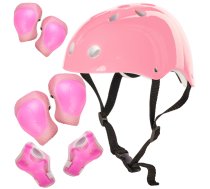 Bērnu Ķivere Galvas Ceļu Elkoņu Sargi Komplekts, Rozā | Kids Head Safety Protection Helmet Elbow Hands Knee Pads, Pink