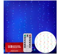 Ziemassvētku Virtene Aizkars uz Stieples 300 LED Lampiņas USB ar Pulti, 3x3 m, Krāsainas | RGB Christmas Wire Fairy Lights Curtain Remote