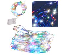 Ziemassvētku Virtene uz Stieples 100 LED Lampiņas uz Baterijām, 10 m, Krāsainas | RGB Christmas Wire Fairy Lights Battery Operated