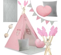 Nukido Nk-406 bērnu telts Tipi ar paklājiņu un spilveniem, rozā - kids teepee, play tent, nukido tent