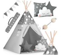 Bērnu telts ar gaismas virteni Nukido, Pelēka ar zvaigznēm | Tent Tipi for Children