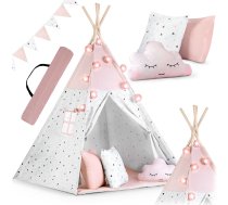 Bērnu Telts Tipi ar Gaismas Virteni Nukido, Rozā krāsā | Baby Tipi Tent with Light Garland
