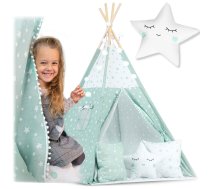 Nukido 740024 bērnu telts Tipi ar lampiņām un zvaigznēm, piparmētru - kids tent, teepee tent, nukido tent