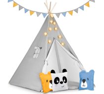 Nukido bērnu telts Tipi ar lampiņām, pelēka - kids tent, tipi tent, nukido tent