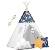 Nukido 740424 bērnu Tipi telts ar gaismiņām un paklājiņu, tumši zila - kids tent, teepee tent, nukido tent